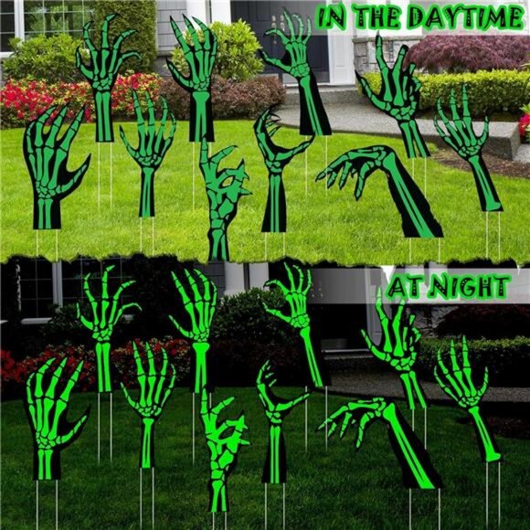 12 Pack Halloween Yard Signs with Stakes Glow in The Dark Plastic Skeleton - Picture 4 of 7